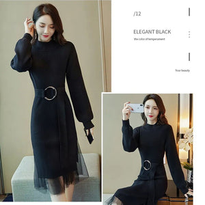 Solid Color Fashion Three Piece Turtleneck knitted dress