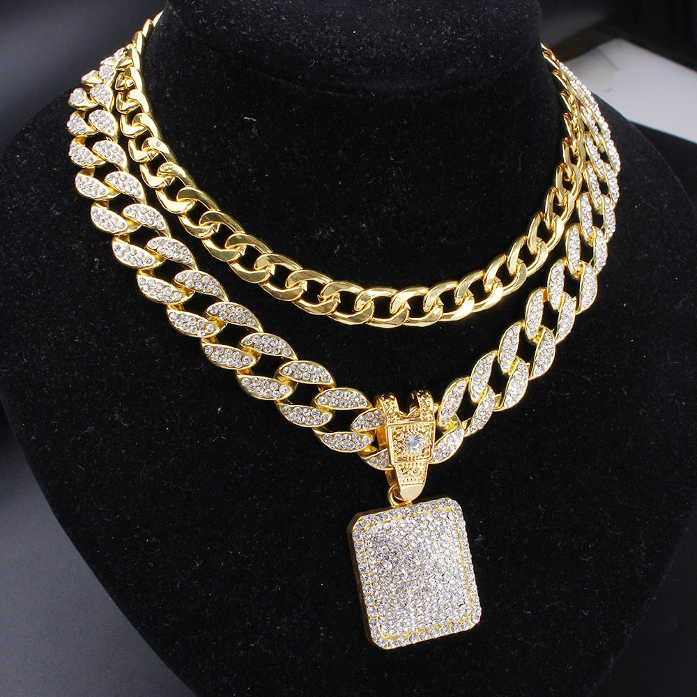 Hip Hop Gold Paved CZ Bling Men Jewelry Set