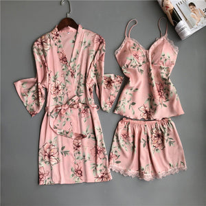 Women Pajamas Suit Rayon 3PCS Robe Set Wedding Robe Gown Lace Sexy Kimono Bathrobe Night Dress Casual Nightgown Sleepwear