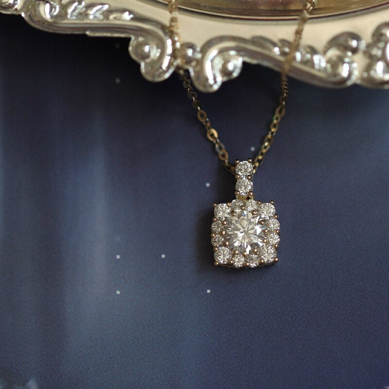 9K GOLD Micro Inlaid Zirconium Diamond Mini Necklace Pendant