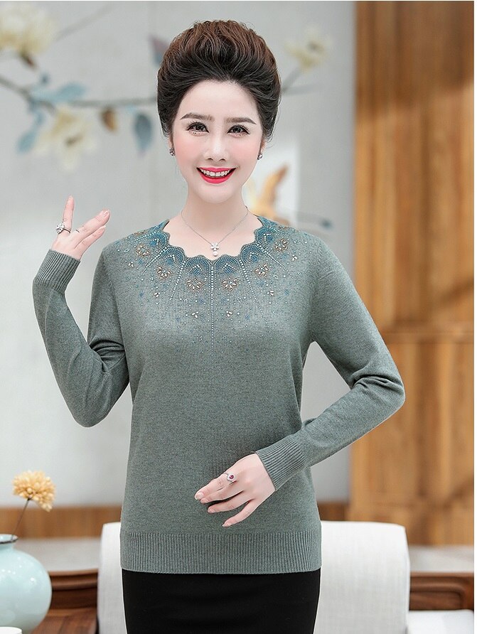 Middle Aged Women's Pullover Female Wool Sweater