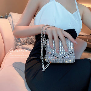 Rhinestone Evening Bag Luxury Designer Handbags for Women 2022 PU Leather Purses Summer Girls Chain Clutch Shoulder Bags