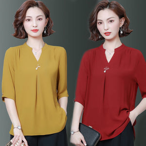 Half Sleeve V-Neck Loose Style Blouses