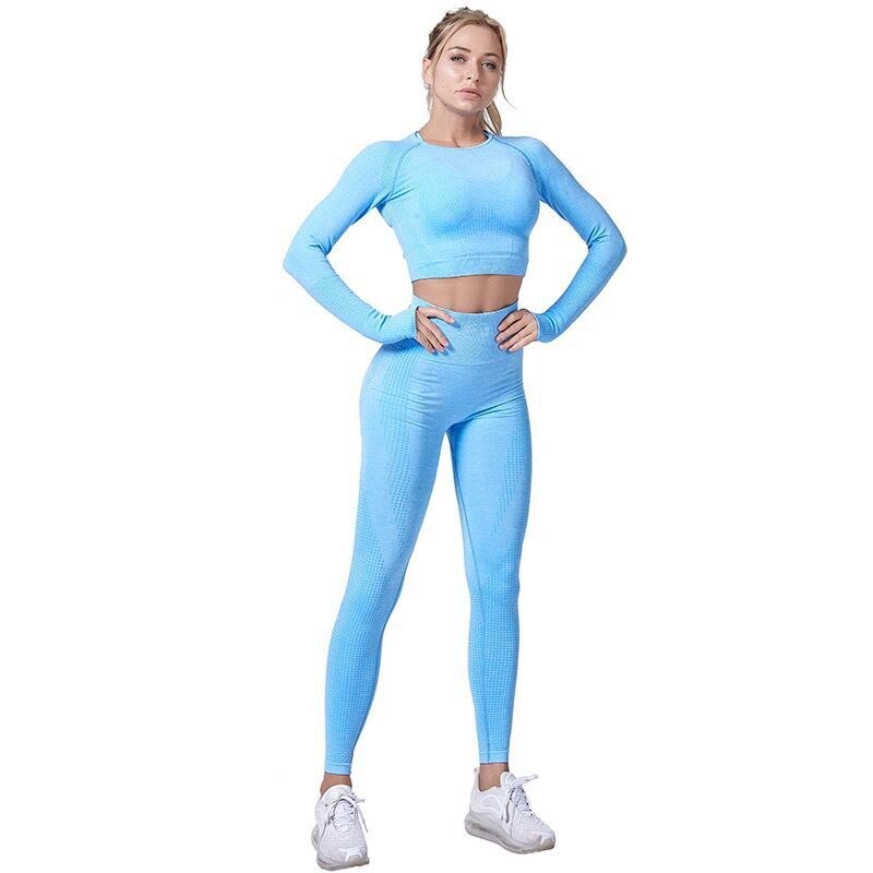 Long Sleeve Crop Top High Waist Leggings Sports Suits