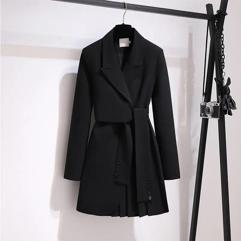 Fashion Trench Coat Dress Women 2022 New Spring Autumn Windbreaker Coat Female Black Creamy-White Belt Blazer Vintage 4XL