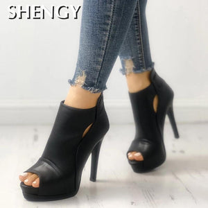 2019 New Women Pumps Spring Fall Office Shoes Breathable Hollow Out Square Heel Boots Woman Platform Heels Party Wedding Shoes