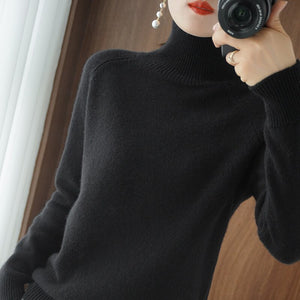 Solid Color High-Neck Loose-Fitting Wool Sweater