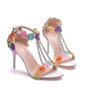Luxury shoes female designer flower party high heels