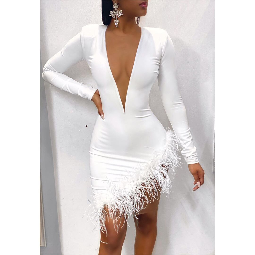 Women Winter Mini Dress 2021 O-Neck Mesh Feather Patchwork Sexy Night Global Fashions GC Women Winter Mini Dress 2021 O-Neck Mesh Feather Patchwork Sexy Night Global Fashions GC