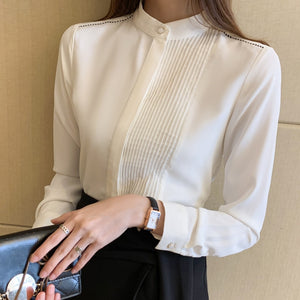 Long Sleeve Chiffon Blouse Shirt Tops Blouse Women Blusas Mujer De Moda 2021 Stand Collar Office Blouse Women Blouses Blusa E225