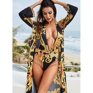 2 Pieces Sets 1 Kimono + 1 Swimsuit Female Bodysuits Swim Suits Summer Women Swimwear Large Size High Cut Bathing Suit