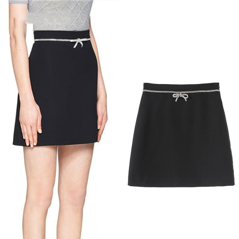 Bow Beading Slim High Waist A-line Mini Skirts