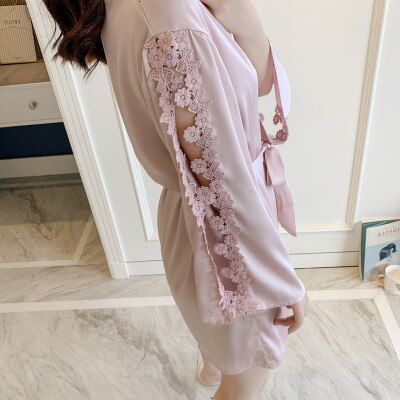 Women Robe Sets Rayon Nightgown Sleepwear  Silk Kimono Bathrobe Lounge Set Yukata SleepwearRobe Ensembles Night Dress YP707