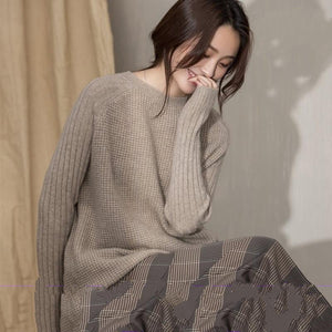 Round Collar Long Sleeve Loose Casual Knitted Sweater