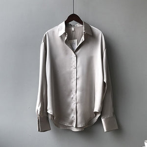 Button Up Satin Silk Shirt Vintage Blouse