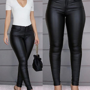 High waist pencil Solid Color PU Leather Pants