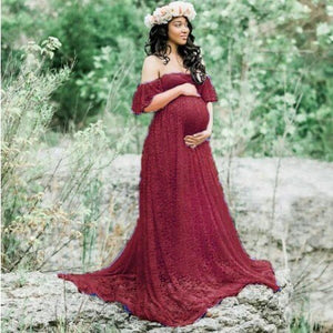 Maternity Wedding Dress Sexy Lace Photography Props Pregnancy Woman Photo Shoot Pregnant Baby Shower Clothes Cotton Maxi Gown
