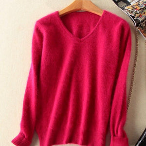 V-neck Mink Soft Warm Knitted Basic Sweater