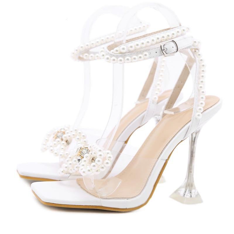 Sexy White String Bead high heels