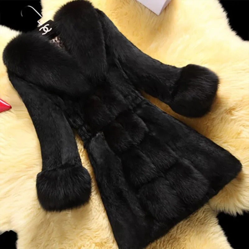 Windbreaker women plush coats winter warm clothing fashion faux fur V Neck Long Sleeve coats 2021 news