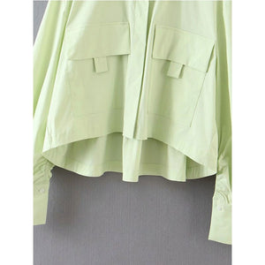 Vintage Solid Green Long Sleeve Blouse