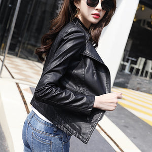 2022 New Women&#39;s Jacket Fashion Black Motorcycle Leather Jacket Women Zippers Basic Coat Biker Leather Coat 4XL C-2