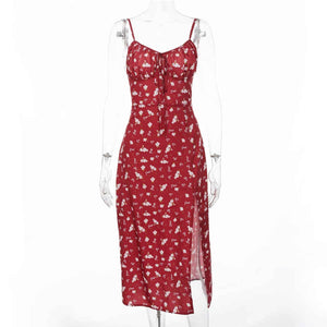 Allover Flower Print Cami Dress Women Spaghetti Side Split Sleeveless Weekend Casual Dress 2020 Thigh Short Dress