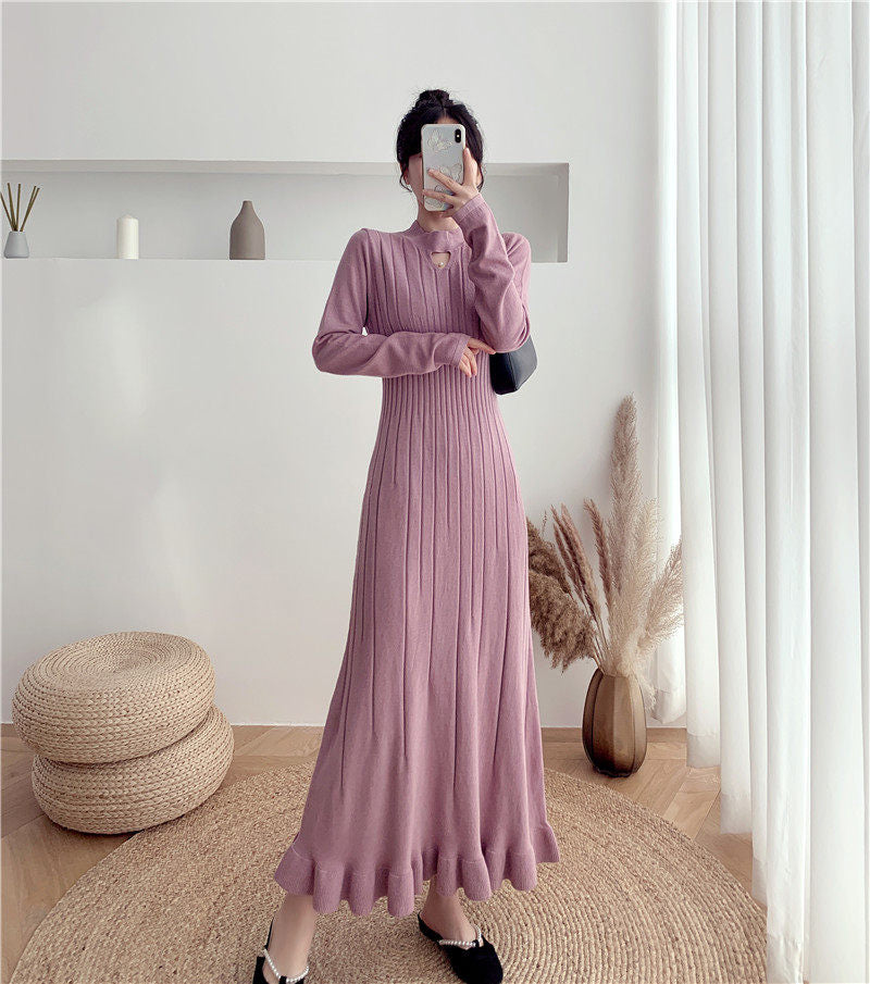 Sweater Dress Jumper Dress With Frill Long Knitted Sweater A-Line Fashion Ruffle Jumper Dresses Purple Sweater Dress Jumper Dress With Frill Long Knitted Sweater A-Line Fashion Ruffle Jumper Dresses Purple