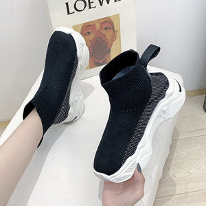 Stretch Fabric Knit Platform Sneakers