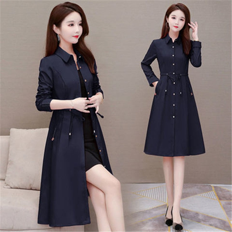 Women Trench Coat 2021New Female Spring Autumn Windbreaker Lady Fashion All-Match Coat Ladies Mid-length Trench Clothing 4XLC678