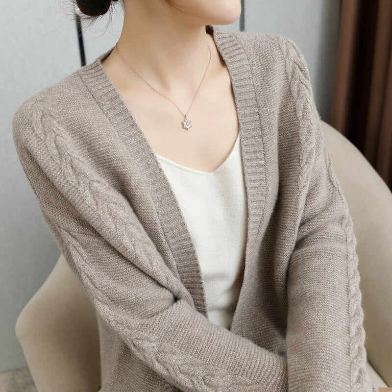 Cashmere and Wool Long Sleeve Cardigan