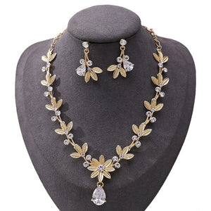 Vintage Gold Crystal Leaf Bridal Jewelry Sets
