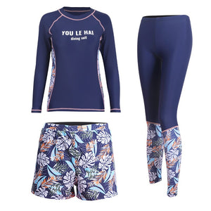 Sunscreen UPF50+ Full Body Women&#39;s Rash Guard 3 Piece Long Sleeve Swimsuit Female Surfsuit UV Protective Swimwear Diving Suit