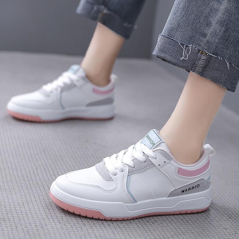 White Flat Tennis Leather Sport Shoes