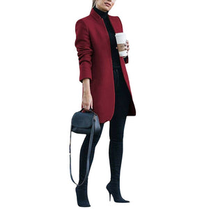 I -Jewelry Fashion  Women Woolen Coat Office Lady Autumn Solid Color Stand Collar Woolen Warm Clothings M-5XL