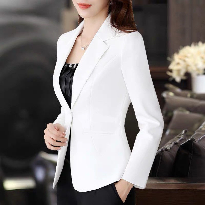 (made by yihaodi) 2021 spring and Autumn New Korean Mini suit women&#39;s long sleeve short slim casual temperament White Mini suit