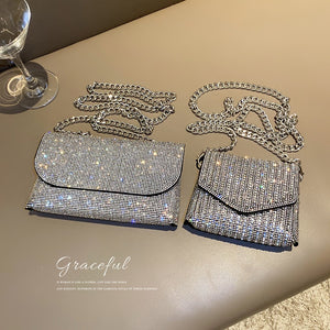 Rhinestone Evening Bag Luxury Designer Handbags for Women 2022 PU Leather Purses Summer Girls Chain Clutch Shoulder Bags