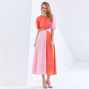 Patchwork Hit Color Asymmetrical Summer Dress