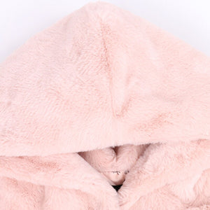 Nerazzurri Autumn Winter Pink Fluffy Soft Light Faux Fur Jacket Women with Hood High Waist Korean Fashion Clothing 2022 6xl  7xl