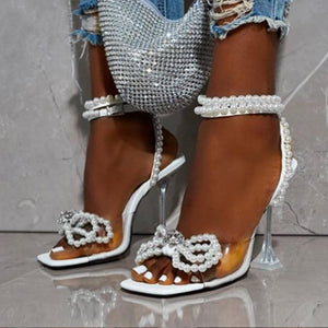 Sexy White String Bead high heels