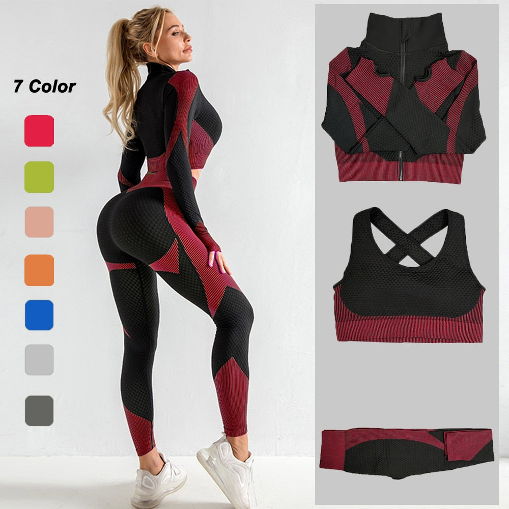 Seamless Yoga Set Women Sportswear Fitness Suit Gym Clothing Workout Clothes For Women Athletic Wear Sport Long Sleeve Sport Set