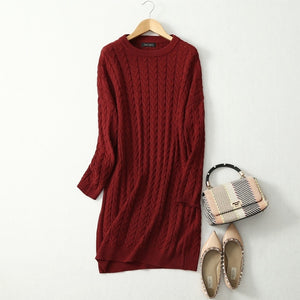 Crew Neck Long Loose Pullover Cable Knit Sweater