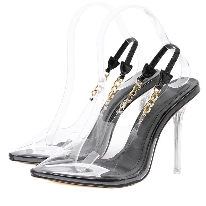 Sexy Pointed Toe Chain Design Crystal Stiletto High Heels