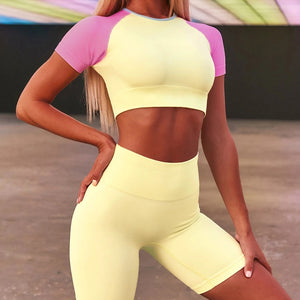 Short Sleeve Crop Top and Seamless Cycling