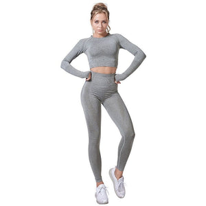 Long Sleeve Crop Top High Waist Leggings Sports Suits