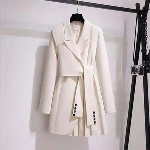 Fashion Trench Coat Dress Women 2022 New Spring Autumn Windbreaker Coat Female Black Creamy-White Belt Blazer Vintage 4XL