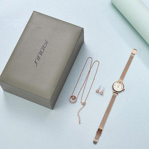 Woman Watch Earring Necklace Set with Box
