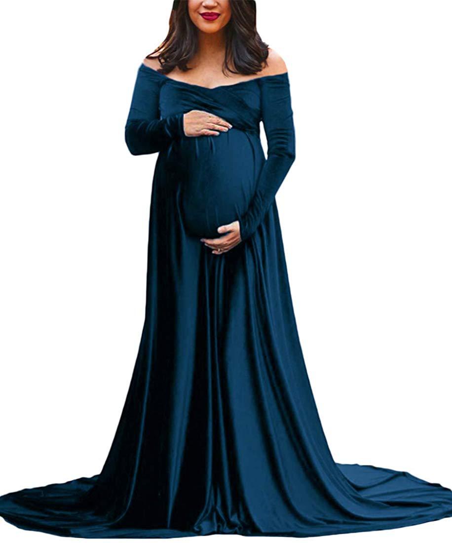 Long Maternity Shoot Dress Pleuche Elegence Pregnancy Dresses Photography Maxi Maternity Gown Photo Prop For Pregnant Women 2019