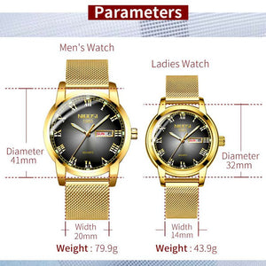 Couple Casual Mesh Belt Fashion Quartz Gold Watch