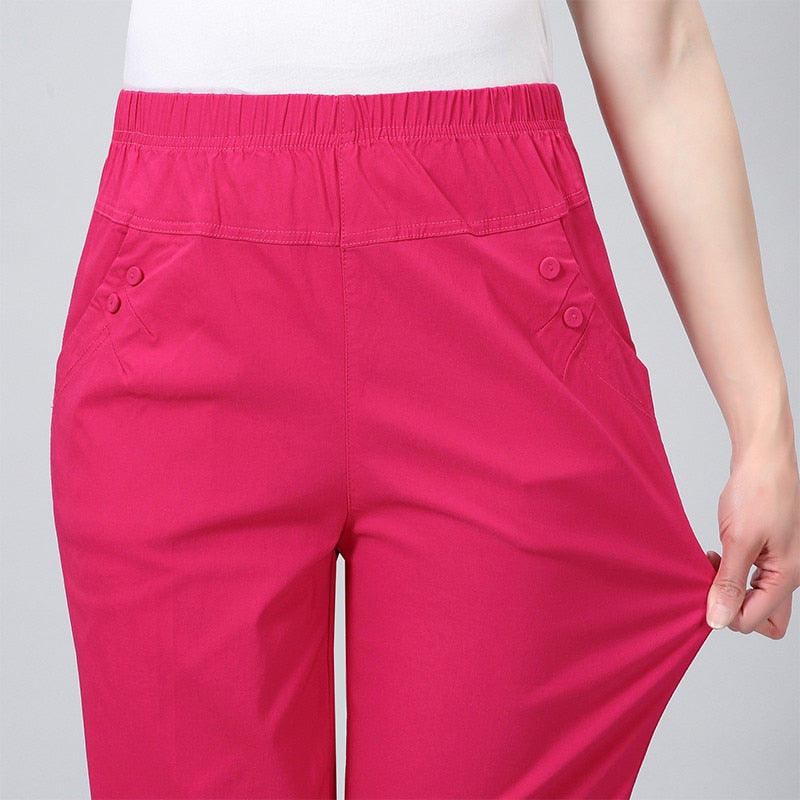 Thin Elastic Waist Straight Mother Ankle-Length Trousers